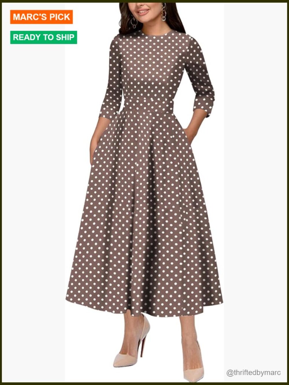 Vintage A-Line Cocktail Dress with Pockets, 3/4 Sleeve